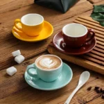 1Set 75ml Colored Ceramic Coffee Cup Set Espresso Cups Porcelain Afternoon Teacup Breakfast Milk Mug Cute Pottery Mugs Drinkware