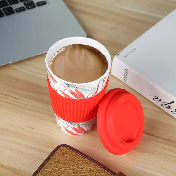 Newl Reusable Bamboo Fibre Coffee Cup Creative Fashion Coffee Tea Mug Wheat Straw Travel with Silicone Lid Mugs 400ml