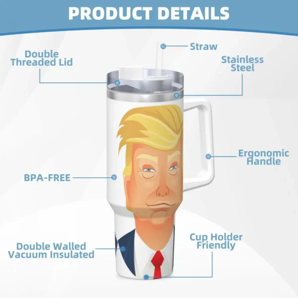 Trump Cartoon Art Tumbler Hot Drinks Water Bottle Heat Preservation Stainless Steel Thermal Mug Custom Travelist Mugs Cup