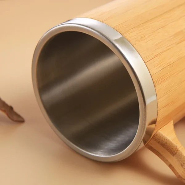 Bamboo Thermos Coffee Mug Water Bottle Insulated Stainless Steel Travel Tea Mug 12oz Capactiy for Father Husband Present