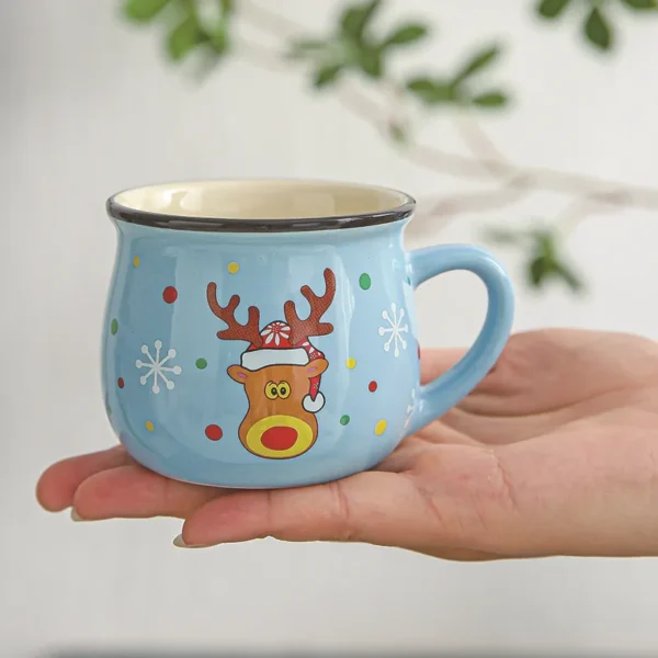 Ceramic Christmas Mousse Mug Cartoon Santa Cup Coffee Cup for Office Home Baking Dessert Breakfast Milk Mug for Kids Xmas Gift