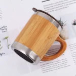 Bamboo Thermos Coffee Mug Water Bottle Insulated Stainless Steel Travel Tea Mug 12oz Capactiy for Father Husband Present