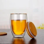 Transparent Double Wall Glass Mug With Bamboo Lid Resistant Tea Beer Mug Milk Lemon Juice Cup Drinkware Lover Coffee Cups Mug