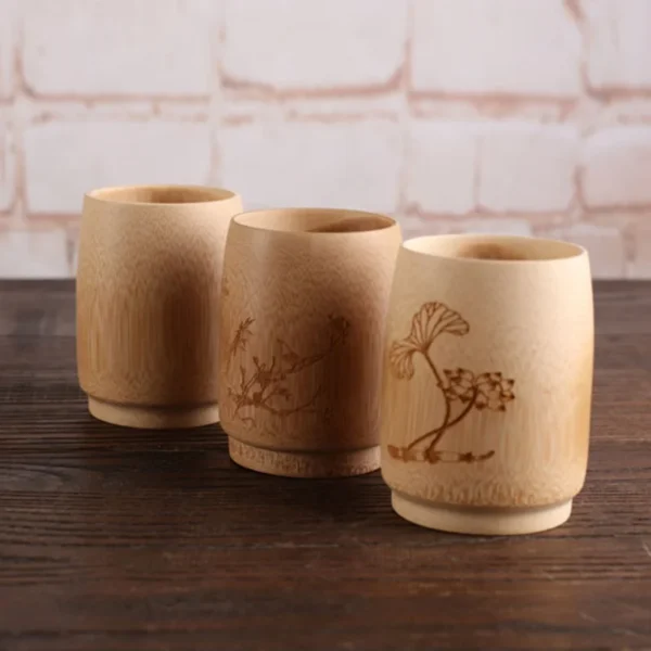 1PC Japan Style Natural Bamboo Carved Water Cup Tea Beer Coffee Juice Drinking Mug Handmade Wooden Cup