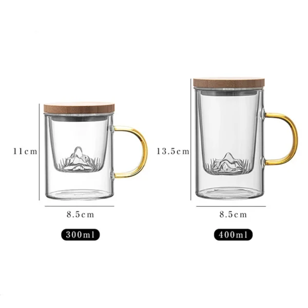 Chinese Style Heat-resistant Glass Tea Infuser Cup With Mountain Filter Handle Bamboo Lid Flower Teacup Office Tea Mug Drinkware