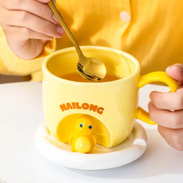 330ML Cartoon Cute Dinosaur Mug 3D Litter Dragon Ceramics Mug Tea Coffee Cup Breakfast Milk Cup Phone Holder Cups Birthday Gift