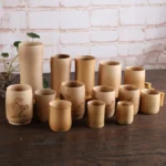 1PC Japan Style Natural Bamboo Carved Water Cup Tea Beer Coffee Juice Drinking Mug Handmade Wooden Cup