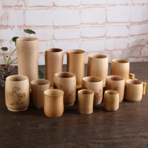 1PC Japan Style Natural Bamboo Carved Water Cup Tea Beer Coffee Juice Drinking Mug Handmade Wooden Cup