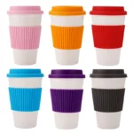 401-500ml Reusable Eco-Friendly Bamboo Fiber Coffee Cup Household Office with Silicone Lid Drinking Bamboo Fiber Cup, Travel Mug