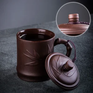 Retro Yixing Mug with Lid Peach Bamboo Purple Clay Tea Cup 400ml Teacup Office Zisha Tea Mug Traditional Chinese Teaware 2