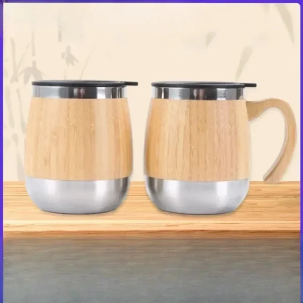 Bamboo Shell Mug Daily Portable Thermal Mug Tea Mug Cups Mugs Bamboo Grain Handle Mug Mugs Coffee Stainless Steel