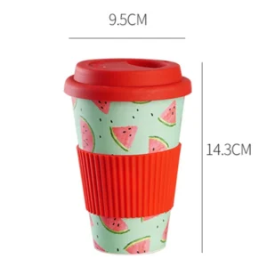 Heat Resistance Bamboo Fiber Mug Coffee Mugs With Silicone Lid Tea Milk Bear Cup Drinkware Water Bottle 470ML 2