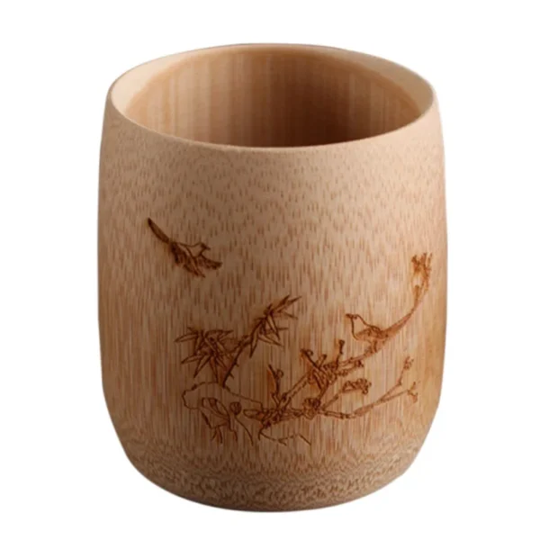 1PC Japan Style Natural Bamboo Carved Water Cup Tea Beer Coffee Juice Drinking Mug Handmade Wooden Cup