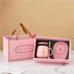 55 degrees Thermostat Cup gift box set warm ceramic cup mugs with Spoon and Storage Bag Set Folding Spoon for Portable Meals