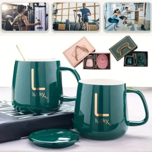 55 degrees Thermostat Cup gift box set warm ceramic cup mugs with Spoon and Storage Bag Set Folding Spoon for Portable Meals