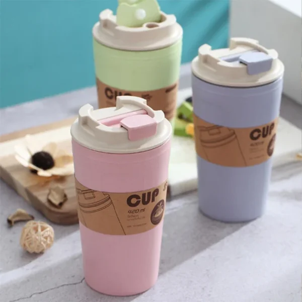 420ml Portable Practical Reusable Bamboo Fiber Coffee Cups Eco Friendly Non-slip Solid Travel Car Mugs Useful Outdoor