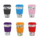 Newl Reusable Bamboo Fibre Coffee Cup Creative Fashion Coffee Tea Mug Wheat Straw Travel with Silicone Lid Mugs 400ml