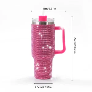 Sparkling Studded Tumbler With Lid, 40oz Stainless Steel Insulated Water Bottle With Handle, Portable Drinking Cups, For Car 2