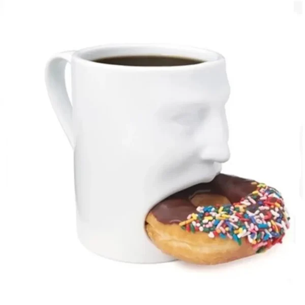 Biscuit Cookie Pocket Holder Eating Cake Cup Cartoon Funny Man Face Mug Durable Easy To Clean Ceramic Coffee Mug Hotel