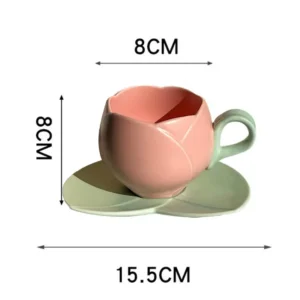 Cup Saucer Set Flower Shaped Ceramic Coffee Cups Tulip Teacup Saucer Ceramic Drinking Cups Oatmeal For Breakfast Tea Praty 2