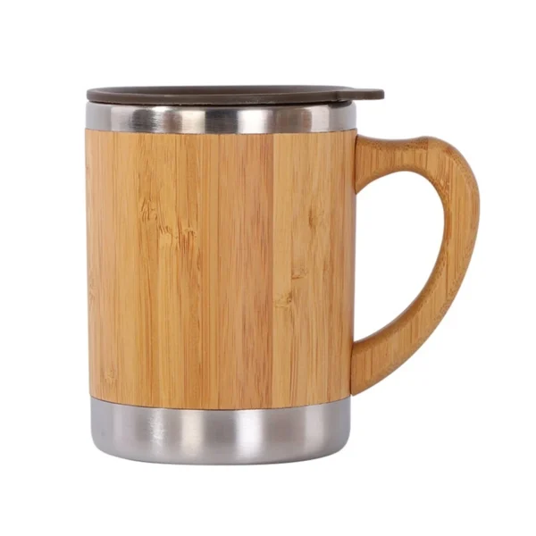 Bamboo Thermos Coffee Mug Water Bottle Insulated Stainless Steel Travel Tea Mug 12oz Capactiy for Father Husband Present