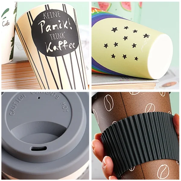 Heat Resistance Bamboo Fiber Mug Coffee Mugs With Silicone Lid Tea Milk Bear Cup Drinkware Water Bottle 470ML