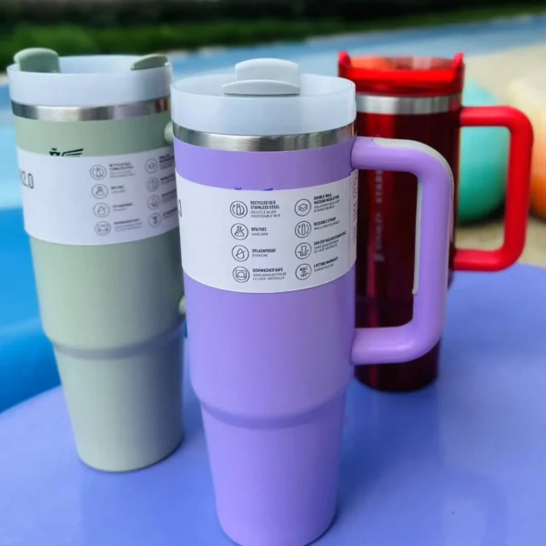 30/40ozVacuum Insulated Car Mug For Stanleys Double Wall Thermal Iced Travel Cup and Tumbler FlowState Straw Lid Stainless Steel