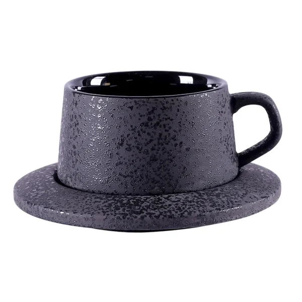 High-grade frosted coffee cup and saucer set ceramic plate breakfast cup black spoon with cup holder.