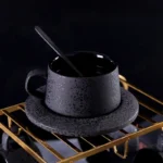 High-grade frosted coffee cup and saucer set ceramic plate breakfast cup black spoon with cup holder.