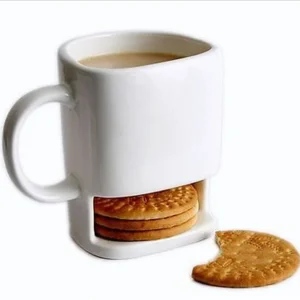 8 oz Cookies Milk Coffee Cup Ceramic Mug Dunk Mug with Biscuit Pocket Holder