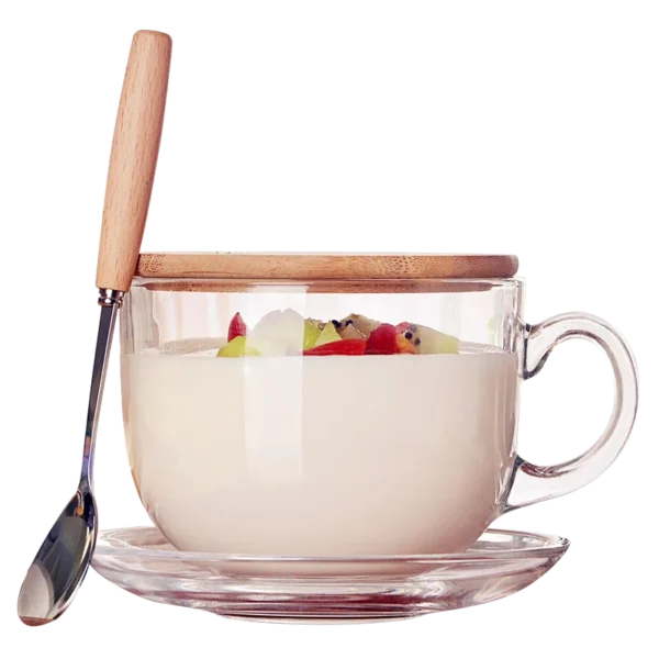 480ml Heat Resistant Thick Glass Glass Coffee Cup Milk Mug Transparent Round Kungfu Tea Cup with Bamboo Cover and Spoon