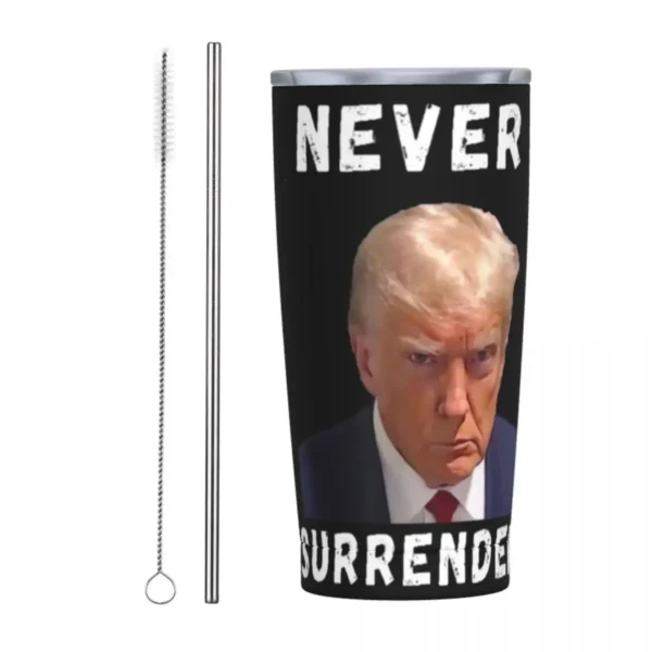 Trump Never Surrender Insulated Tumbler with Straws Mug Shot Free Trump Stainless Steel Thermal Mug Double Wall Bottle Cups 20oz