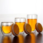 Transparent Double Wall Glass Mug With Bamboo Lid Resistant Tea Beer Mug Milk Lemon Juice Cup Drinkware Lover Coffee Cups Mug