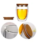 Transparent Double Wall Glass Mug With Bamboo Lid Resistant Tea Beer Mug Milk Lemon Juice Cup Drinkware Lover Coffee Cups Mug