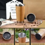 Bamboo Coffee Cup Stainless Steel Coffee Travel Mug With Leak-Proof Cover Insulated Coffee Accompanying Cup Reusable Cup