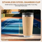 450Ml Bamboo Coffee Cup Stainless Steel Coffee Travel Mug With Leak-Proof Cover Insulated Coffee Accompanying Cup Reusable Woode