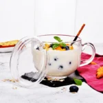 480ml Heat Resistant Thick Glass Glass Coffee Cup Milk Mug Transparent Round Kungfu Tea Cup with Bamboo Cover and Spoon