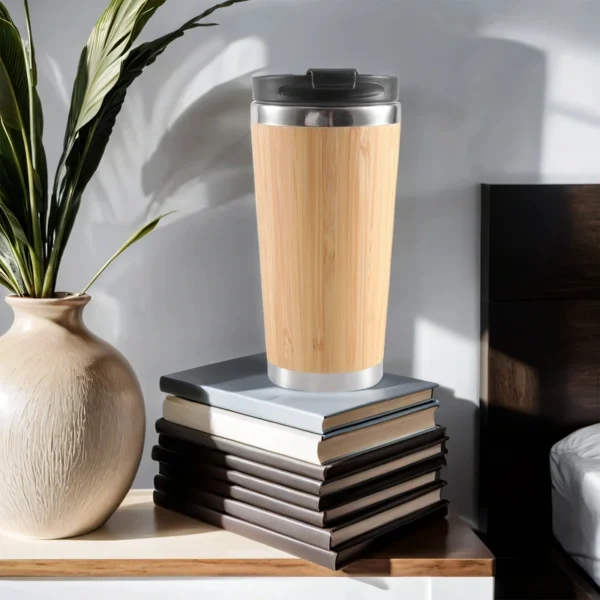 450Ml Bamboo Coffee Cup Stainless Steel Coffee Travel Mug With Leak-Proof Cover Insulated Coffee Accompanying Cup Reusable Woode