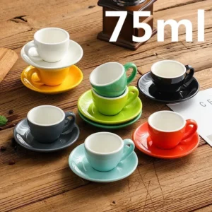 1Set 75ml Colored Ceramic Coffee Cup Set Espresso Cups Porcelain Afternoon Teacup Breakfast Milk Mug Cute Pottery Mugs Drinkware