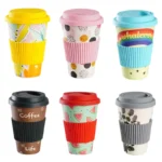 Heat Resistance Bamboo Fiber Mug Coffee Mugs With Silicone Lid Tea Milk Bear Cup Drinkware Water Bottle 470ML